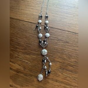 Lia Sophia Silver and Black Necklace with Asymmetrical Design